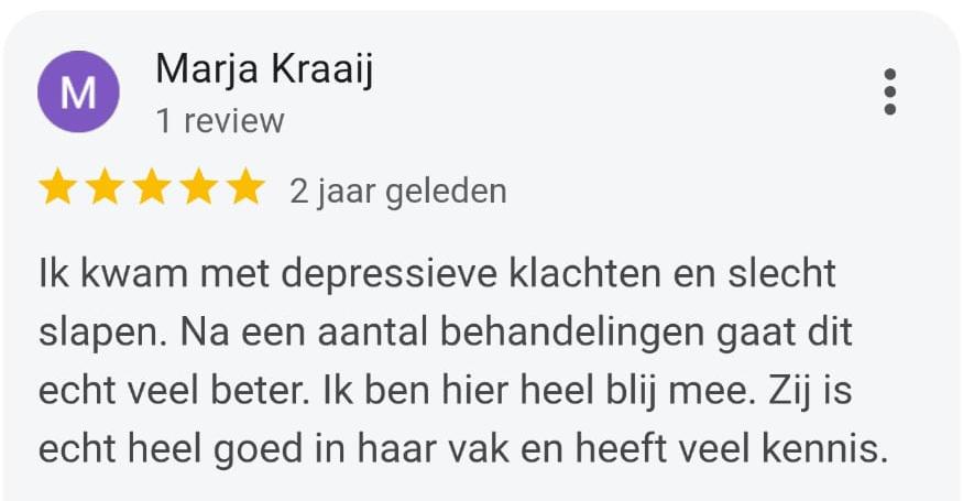Google-review van Marja Kraaij over slapen en deskundige begeleiding